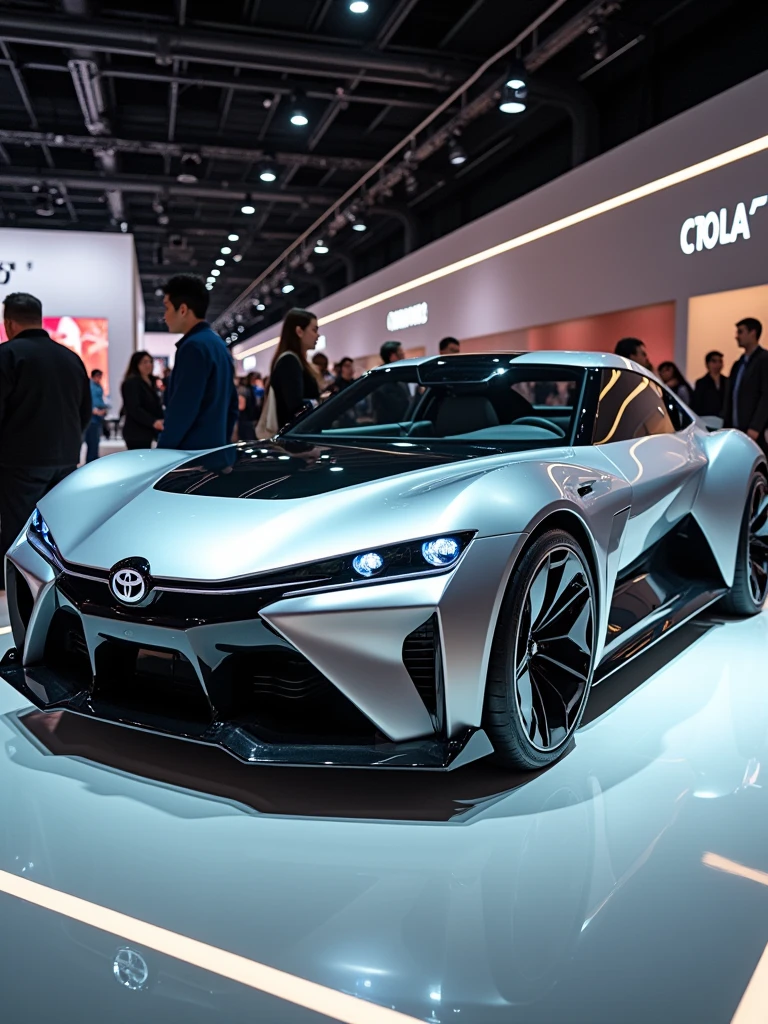 Toyota Concept car in auto expo, include hyper realism, hd, 4k.