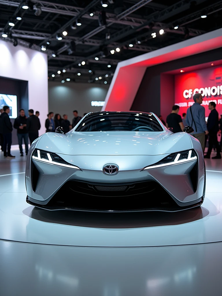 Toyota Concept car in auto expo, include hyper realism, hd, 4k.