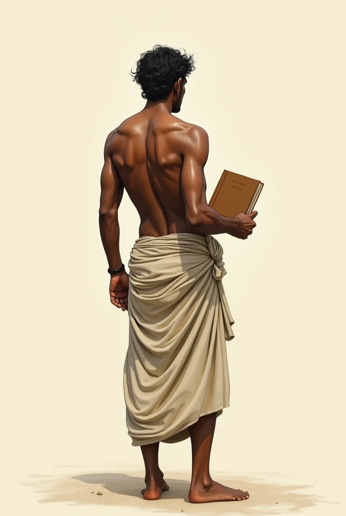 an indian man standing showing back. he holdings a book in his one hand. sketch 