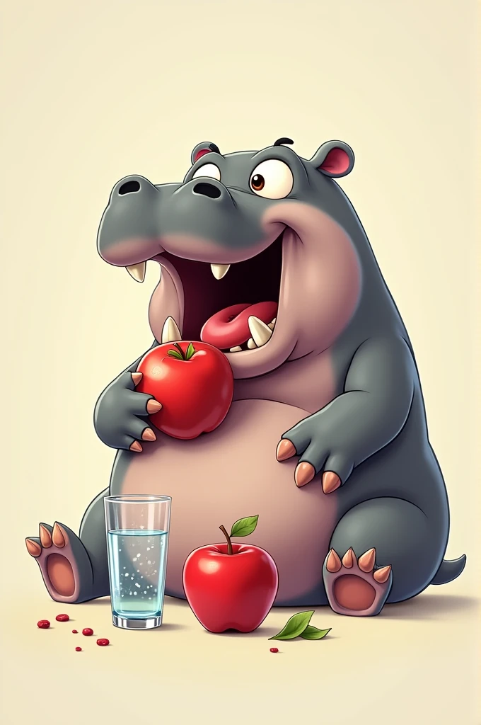 draw a hippo with an apple and a glass