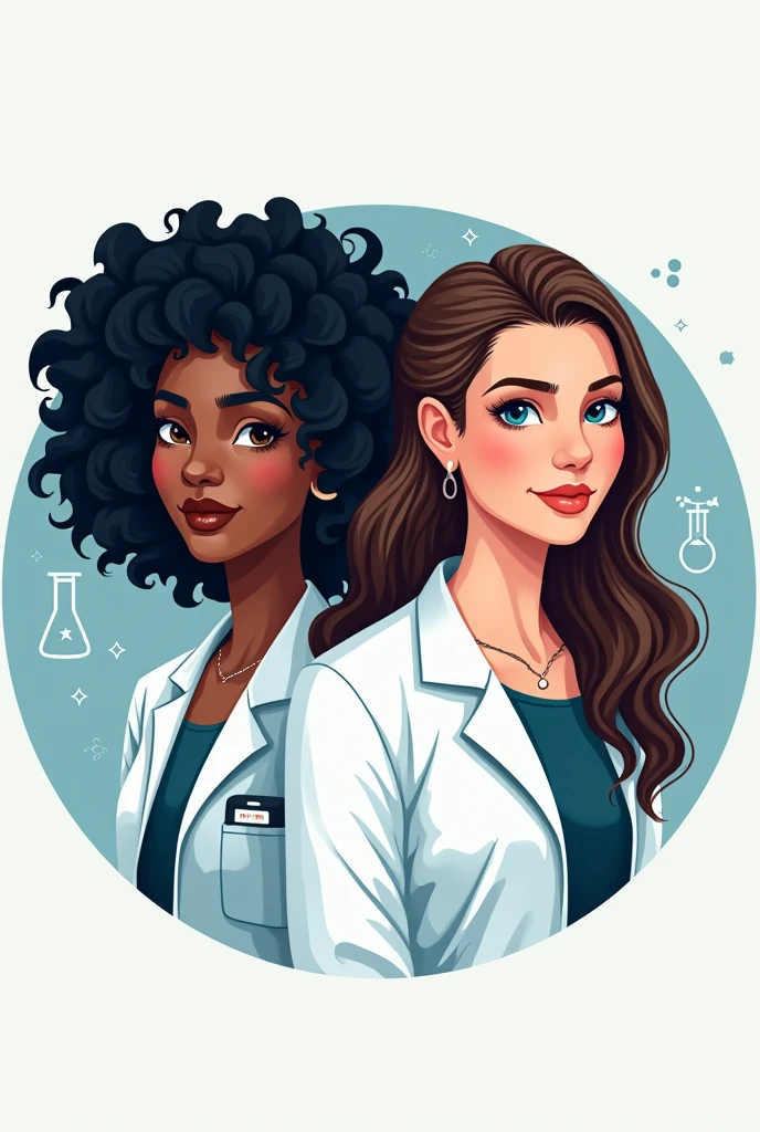 Women scientists, YouTube channel about science, Logo, Two women, one with curly hair and the other with straight hair