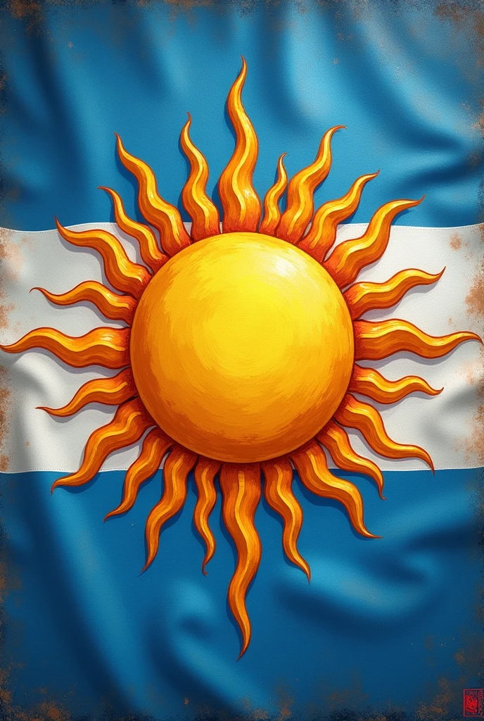 make a flag with rapunzel's sun with blue and white stripes