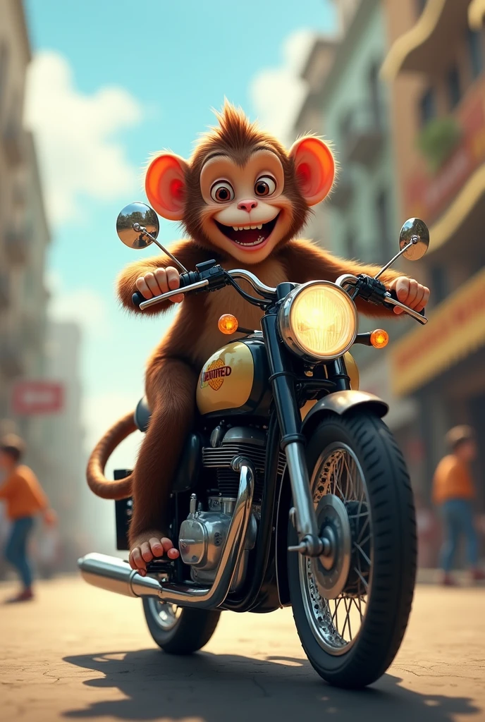 A monkey ride a royal Enfield hunter 350