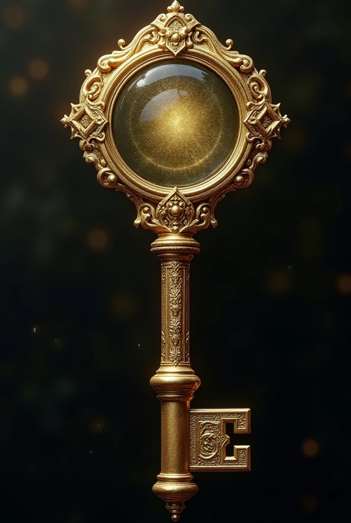 Design of a Key of the Echo of Souls At one of its tips it has An ancient mirror that reflects shadows of past figures.  The key has to be a golden color.