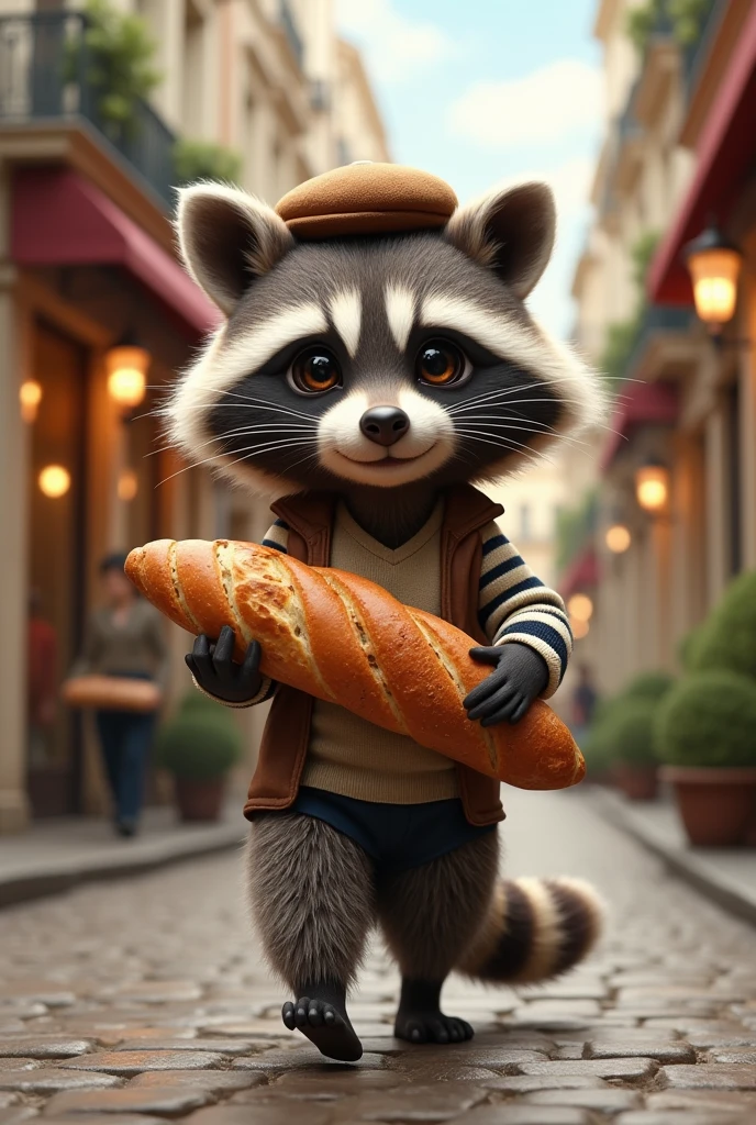 French Raccoon with Baguette