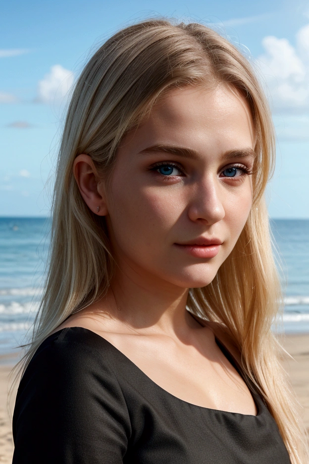 A 20-year-old blonde woman, ((big tits)), ((hyperrealism)) ,blonde platinum hair. blond platinum hair, hair extra long, really long hair, Beautiful, Front view, selfie, photo taken with iPhone, elegant black crop top, selfie near a mountains ,sunny, high quality, selfie iPhone, cleavage, small nose, sharp jawline, symmetrical face, round face:1.5, heart shaped lips, big lips, blue eyes, earrings, shy smile, huge tits underneath the top, pale blue eyes