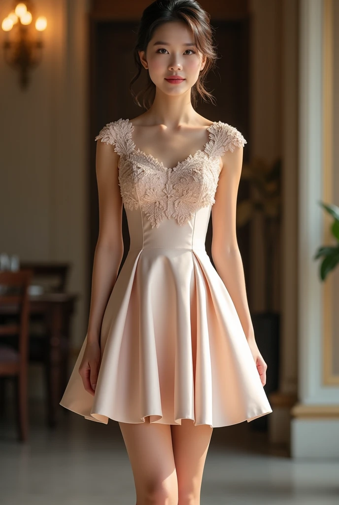 I want to design a luxury lady's dress short for young and elegant, polite