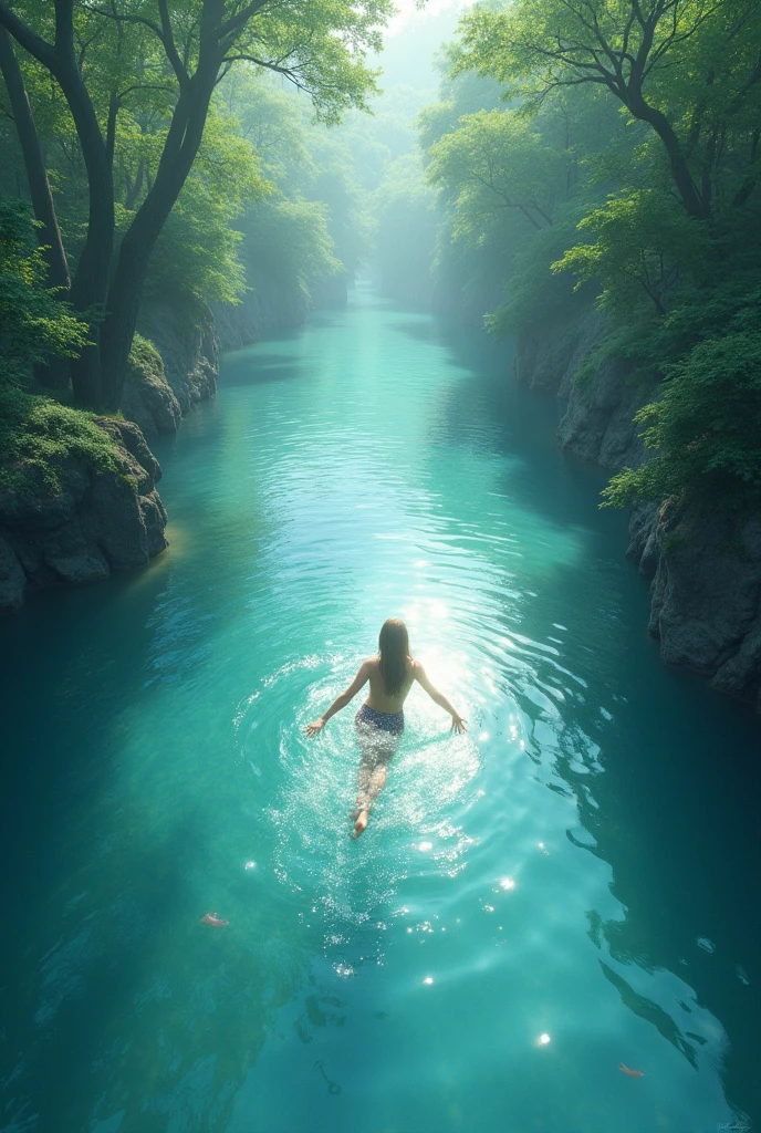 swimming in the river