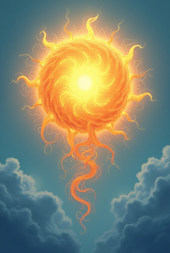 tangled sun with blue and white background