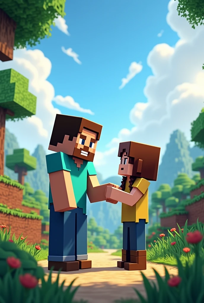 Make an image with "support" in minecraft style with a landscape background