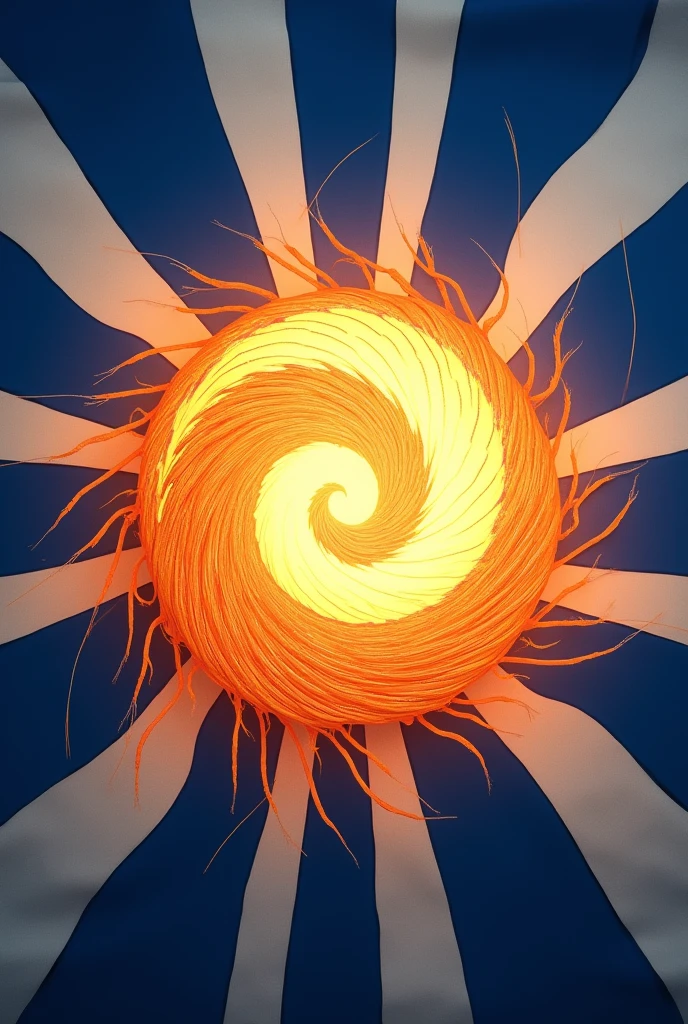 curled sun with blue and white stripe background flag 