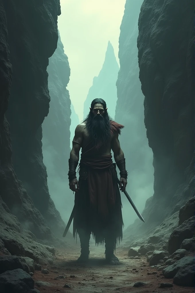 Ashwathama in shadow between two mountains