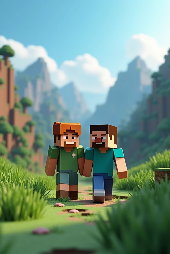 Make an image with name "support" in minecraft style with a landscape background in Portuguese language