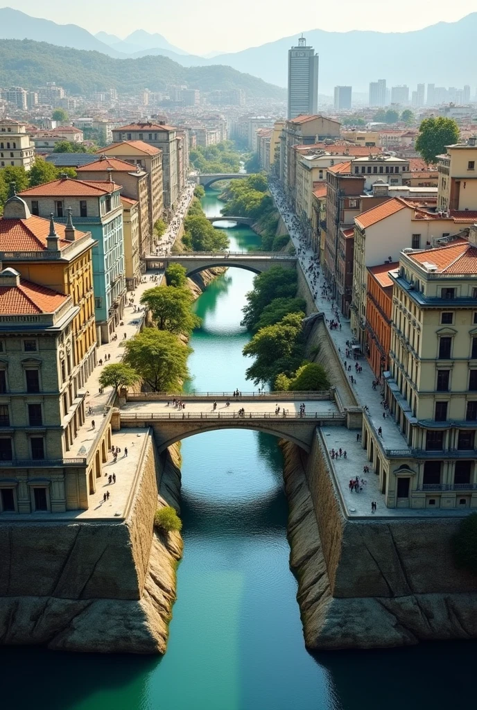 Make an architectural section of the Arzobizpo River in Bogotá