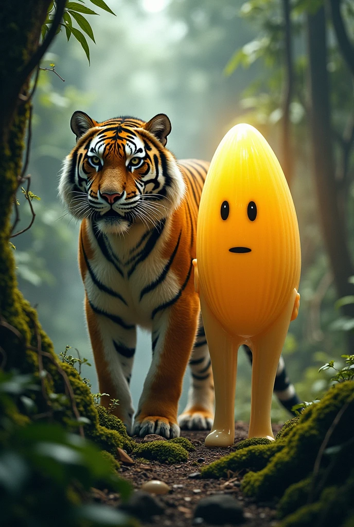 Tiger and the Yolk are standing in the jungle with dangerous behaviour and also realistic images