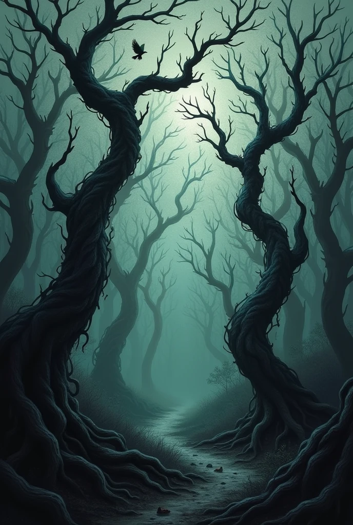 creepy trees without leaf. horror illustration