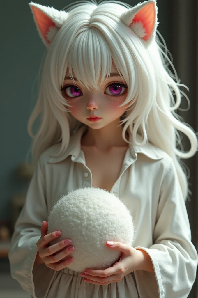 Albino girl puts big balls in her pussy