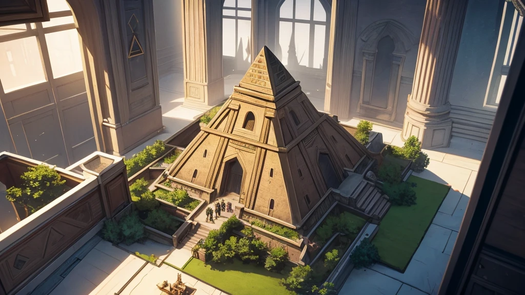 Make a TABLETOP RPG scenario. Pyramid seen from inside. Room and corridors