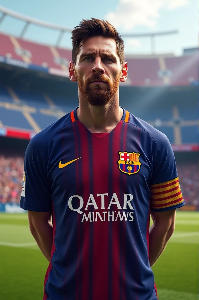 Messi in this season&#39;s Barcelona shirt 
