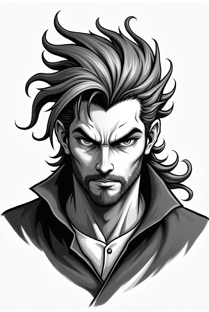 Black and white male character with caravel head portrait size for printing on t-shirts