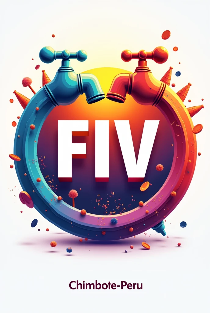 A logo of a gas station called FIV, with capital letters, using bright colors and its location Chimbote-Peru, You can put drawings like something allusive to a faucet, Try to make everything go in a circle and underneath say Chimbote-Peru, Other colors