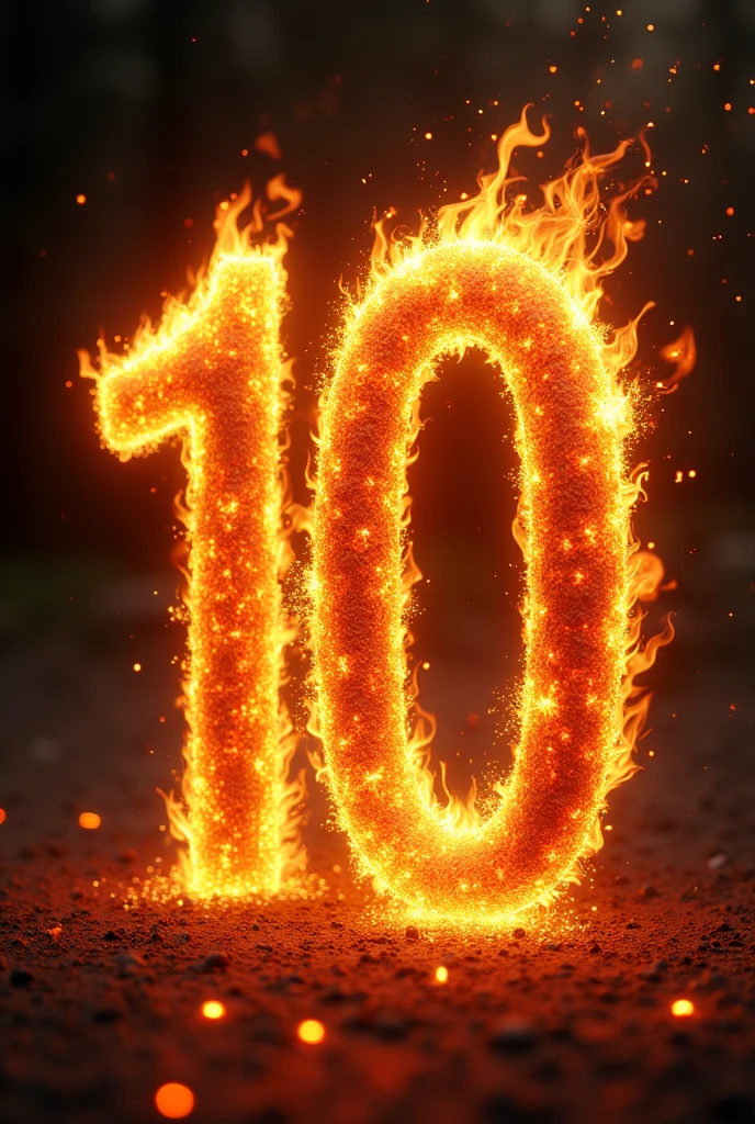 Create an image where you can see the numbers 1, 2, and 4, 5 ,6, 7,8, 9 10 fire style all