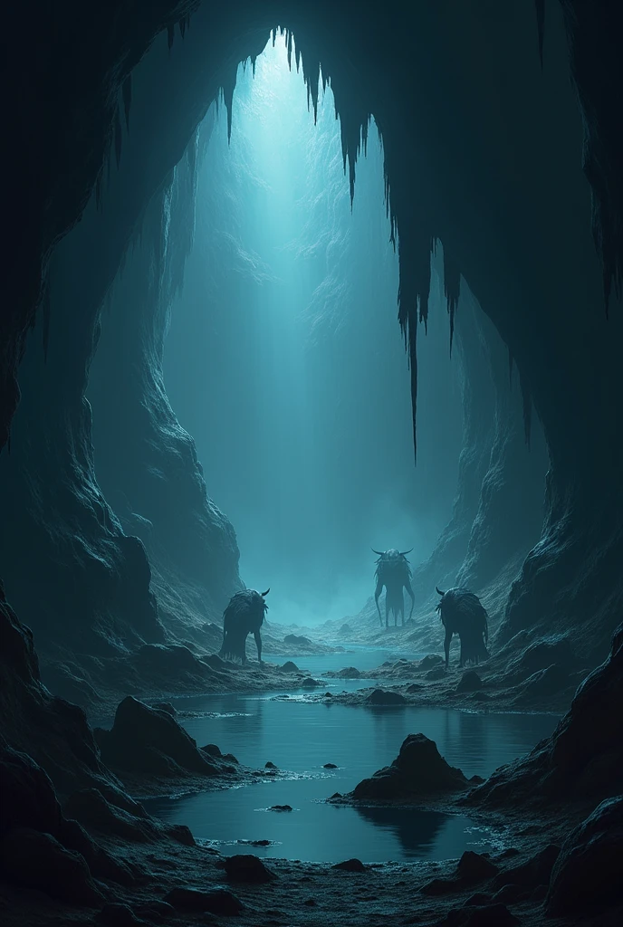 generates an image in a dark cave animated more animated



