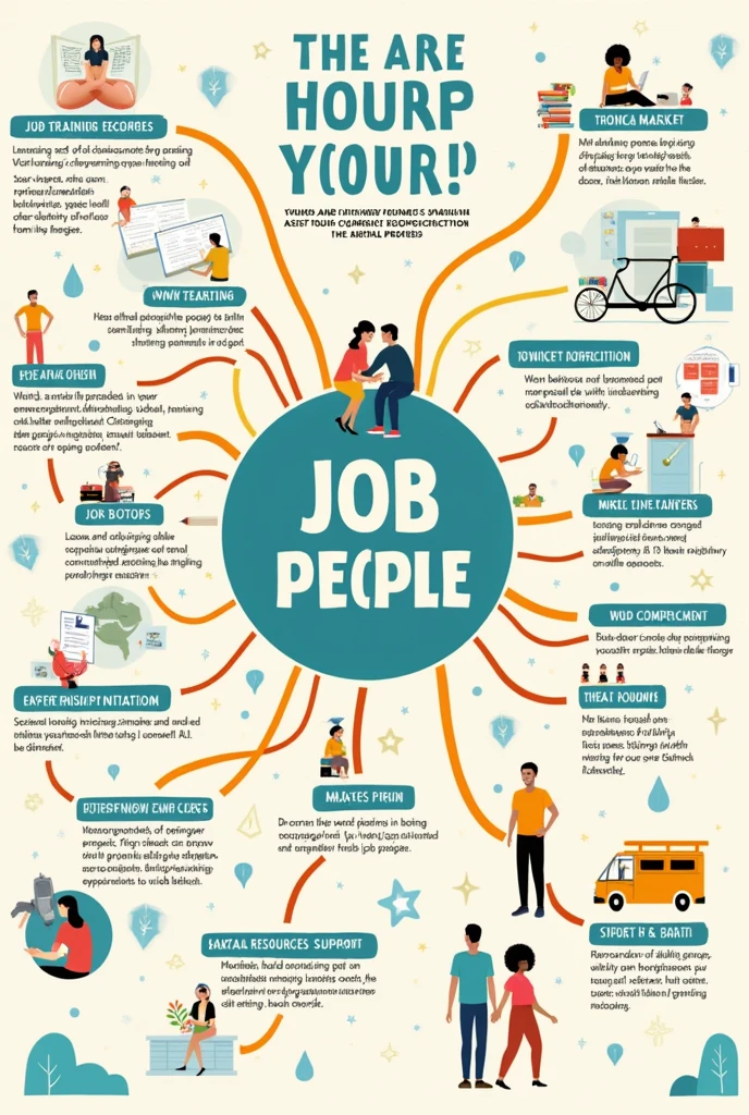 Mind map about a project aimed at supporting young people who are out of the job market. With several highlighted examples.
