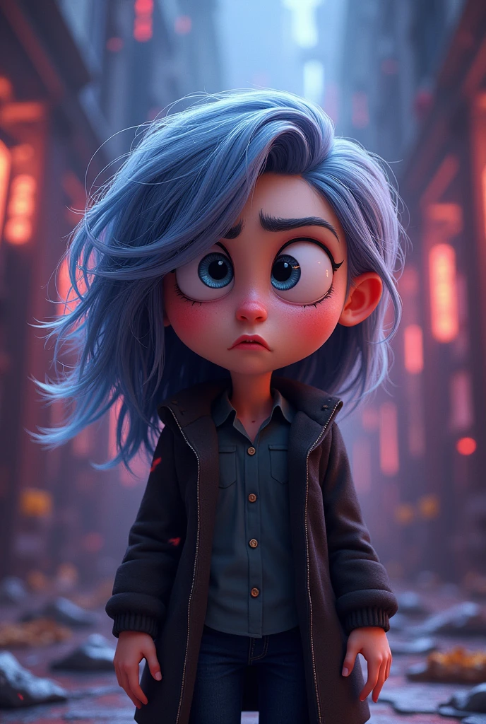 Character inspired by the thrill of suspense in the style of the cartoon “Inside Out”, with gray hair, that it be and be representative