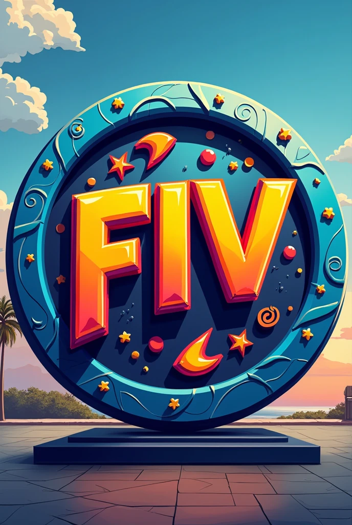 A logo of a gas station called FIV, with capital letters, using bright colors and its location Chimbote-Peru, You can put drawings like something allusive to a fuel sales station , Try to make everything go in a circle and underneath say Chimbote-Peru, other colors other