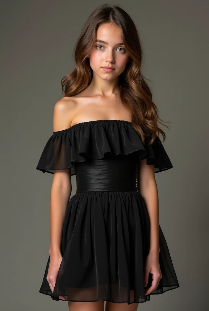 Off-the-shoulder black tafta dress short for teen