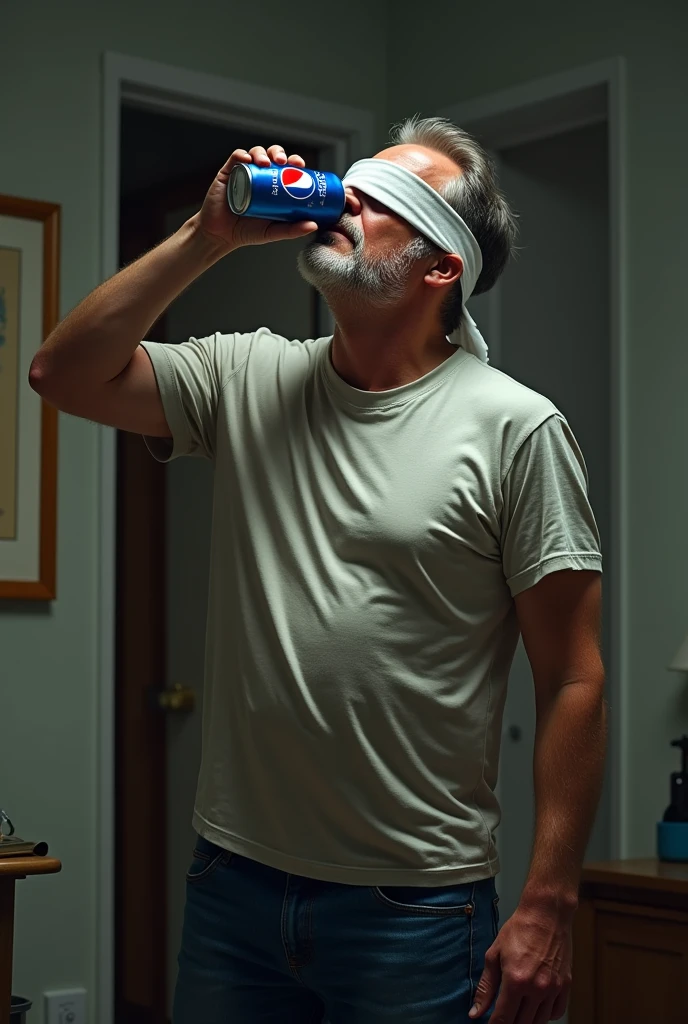 Man drinking Pepsi while blindfolded