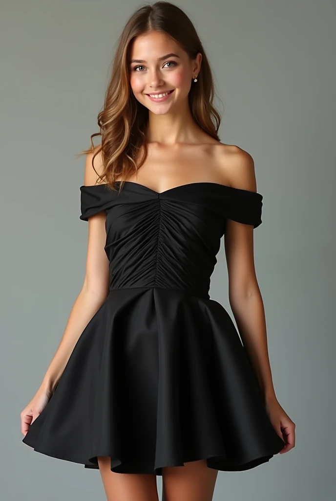 Off-the-shoulder black tafta dress short for