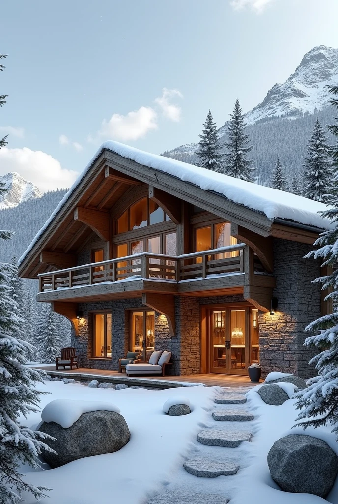 Act as an architect designer and give me the 2D architectural plans, floor plan and profile and architectural details of a 120 square meter alpine-style cabin with three rooms of 9 square meters each, the main room 15 square meters, a kitchen of 15 square meters, three bathrooms each of 4 square meters and the rest of the area divided into a living room, dining room, study, and balconies.