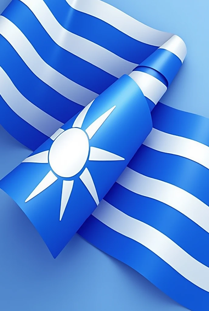 flag with white sun rolled up in the corner and with background ONLY WITH blue and white stripes
