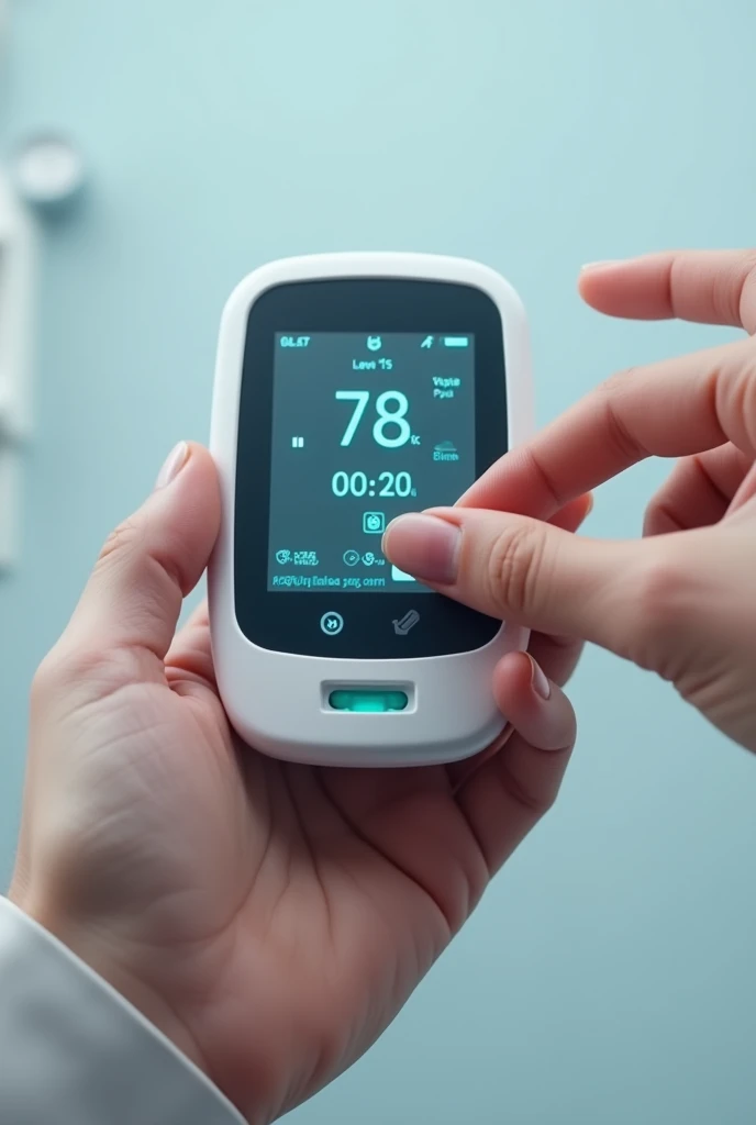Glucometer in use showing it's screen