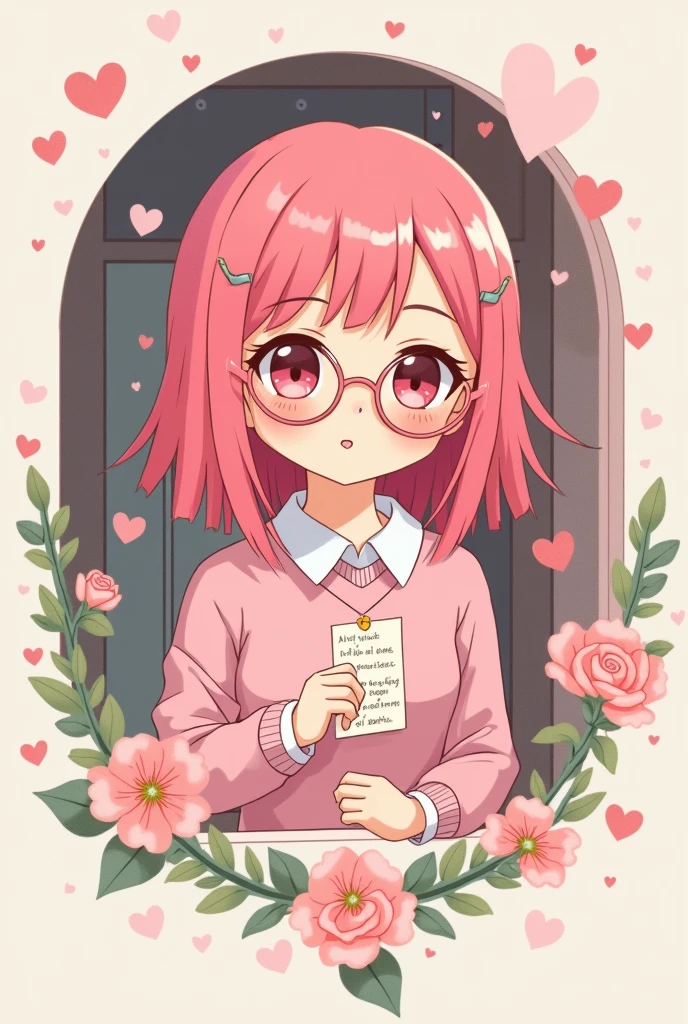 Lisa starts finding sweet notes from a secret admirer in her locker, and her curiosity grows. COLLAGE AGE GIRLS ANIME CUTE PINK HAIR CIRCLE SPECS