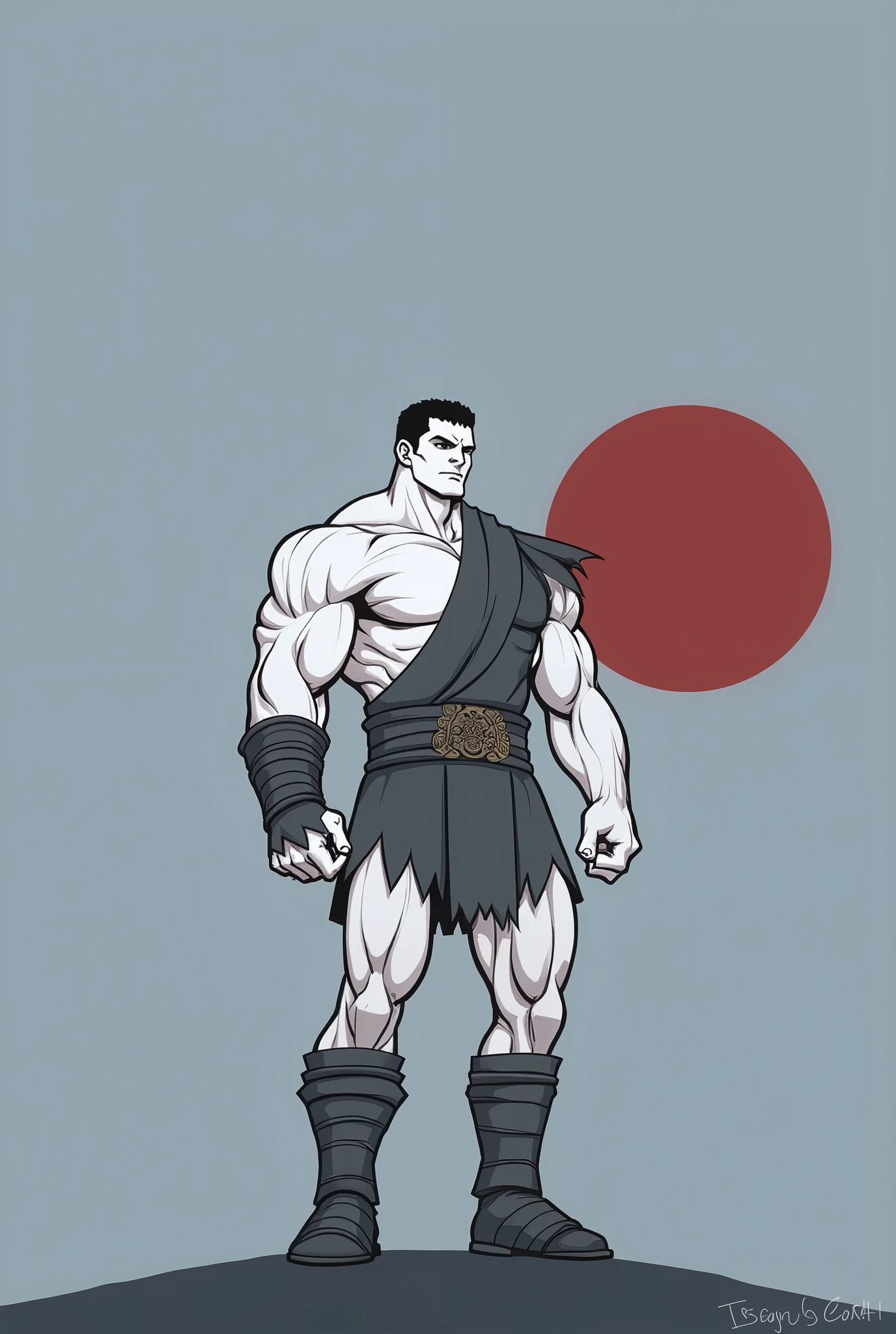 The arena falls silent as the mighty Ares steps forth, his muscular form casting an imposing shadow. His eyes burn with the intensity of a thousand battles as he scans the crowd, daring any challenger to face him. With a thunderous roar, he raises his fists, ready to unleash his fury upon any foolish enough to stand against him.