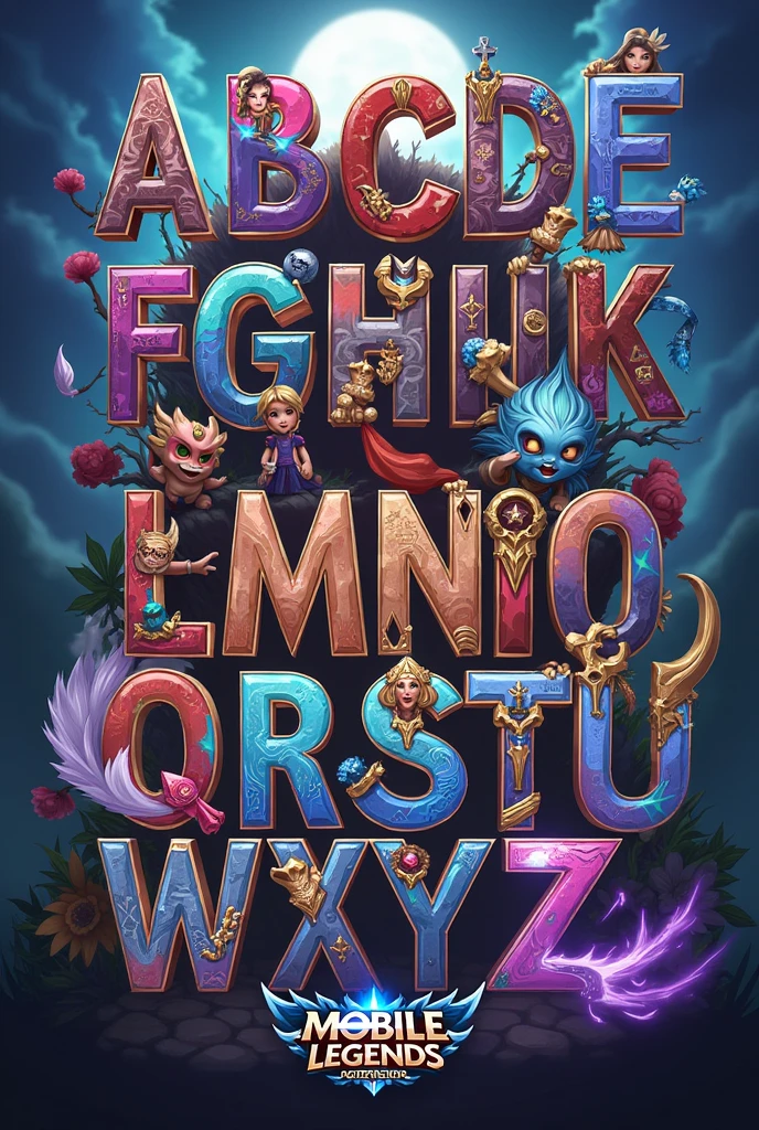 Create a stylized alphabet in mobile legends Each letter inspired by a different hero 