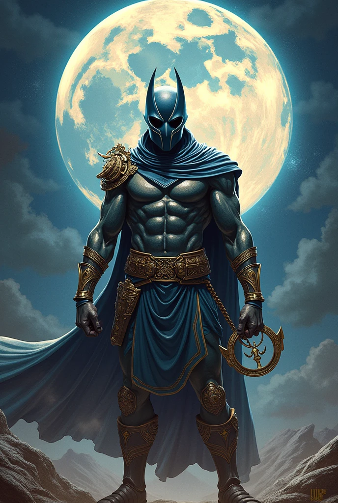 Tamil version moon knight holding a chakram
 with Lord Chandra dev
