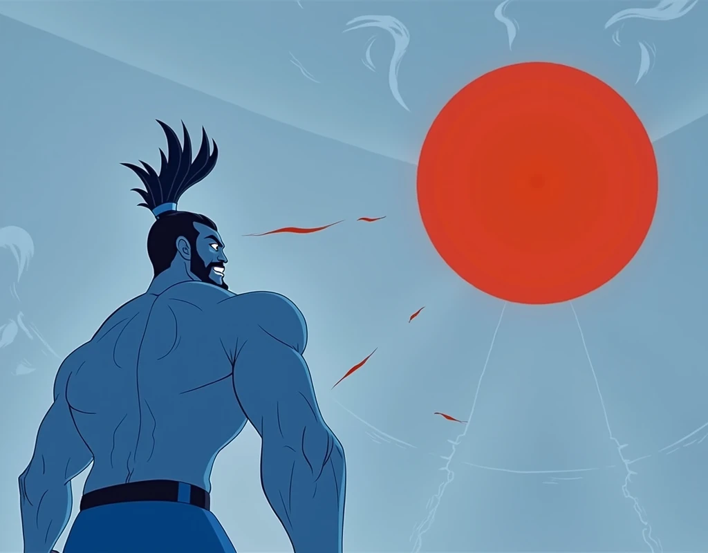 The arena falls silent as the mighty Ares steps forth, his muscular form casting an imposing shadow. His eyes burn with the intensity of a thousand battles as he scans the crowd, daring any challenger to face him. With a thunderous roar, he raises his fists, ready to unleash his fury upon any foolish enough to stand against him.