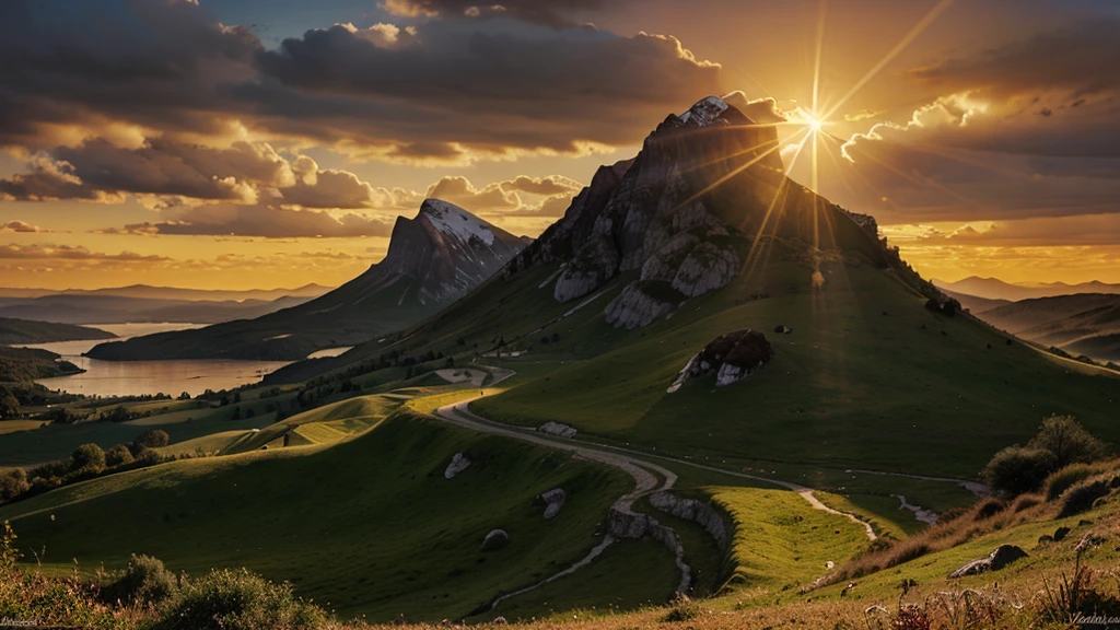 Fantasy landscape, sun set, See