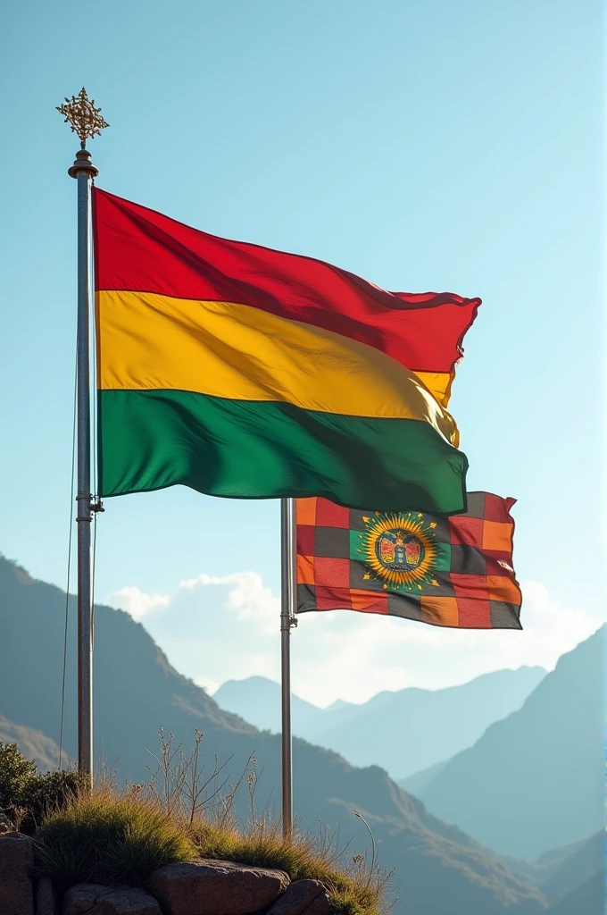 Bolivian flag next to the wiphla waving