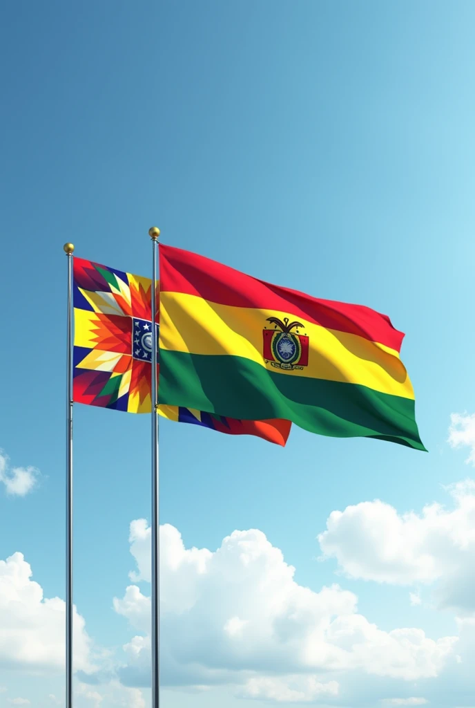 Bolivian flag next to the Bolivian wiphla waving
