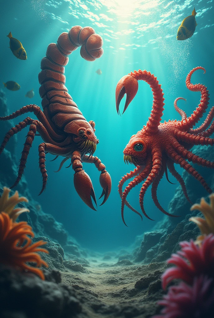 Scorpion and octopus images in which the both are in front of each other