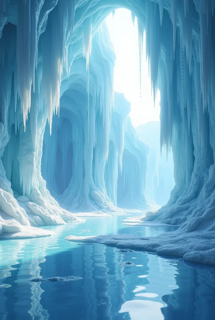 create an animated ice cave without water less realistic and without humans without animals WITHOUT WATER