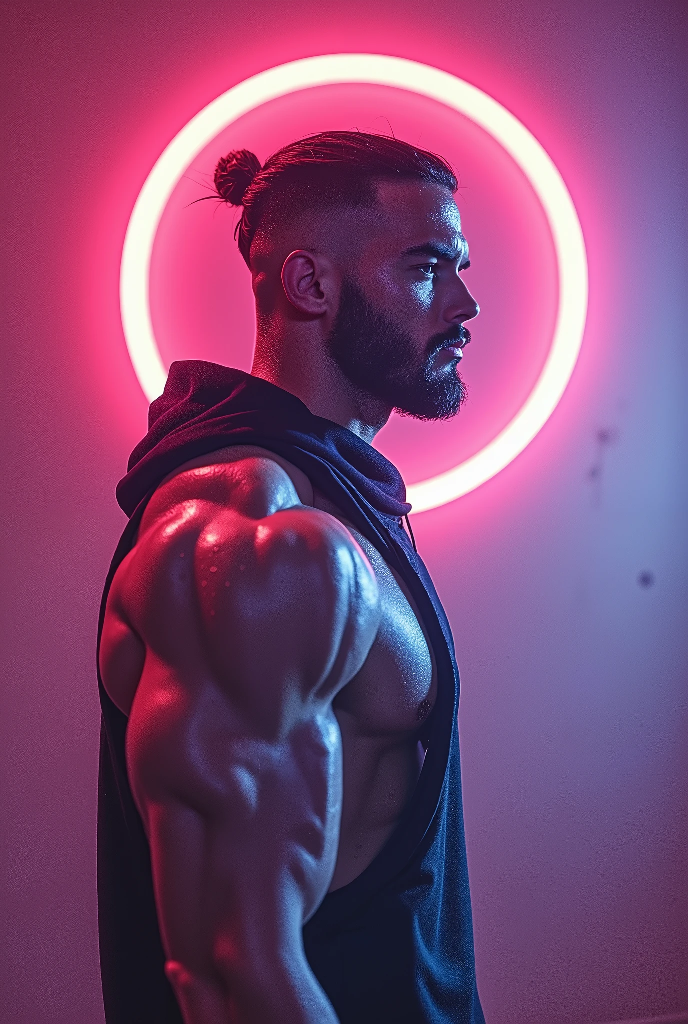 Zane Blackstone finishes his workout routine, sweat glistening on his chiseled physique. He grabs a towel and wipes his face, his piercing gaze surveying the training room.