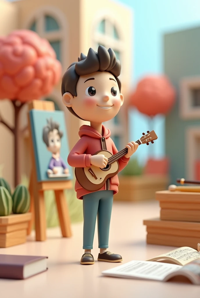 A simple and easy to recreate a 3d model for college with basic materials depicting love for music and art.