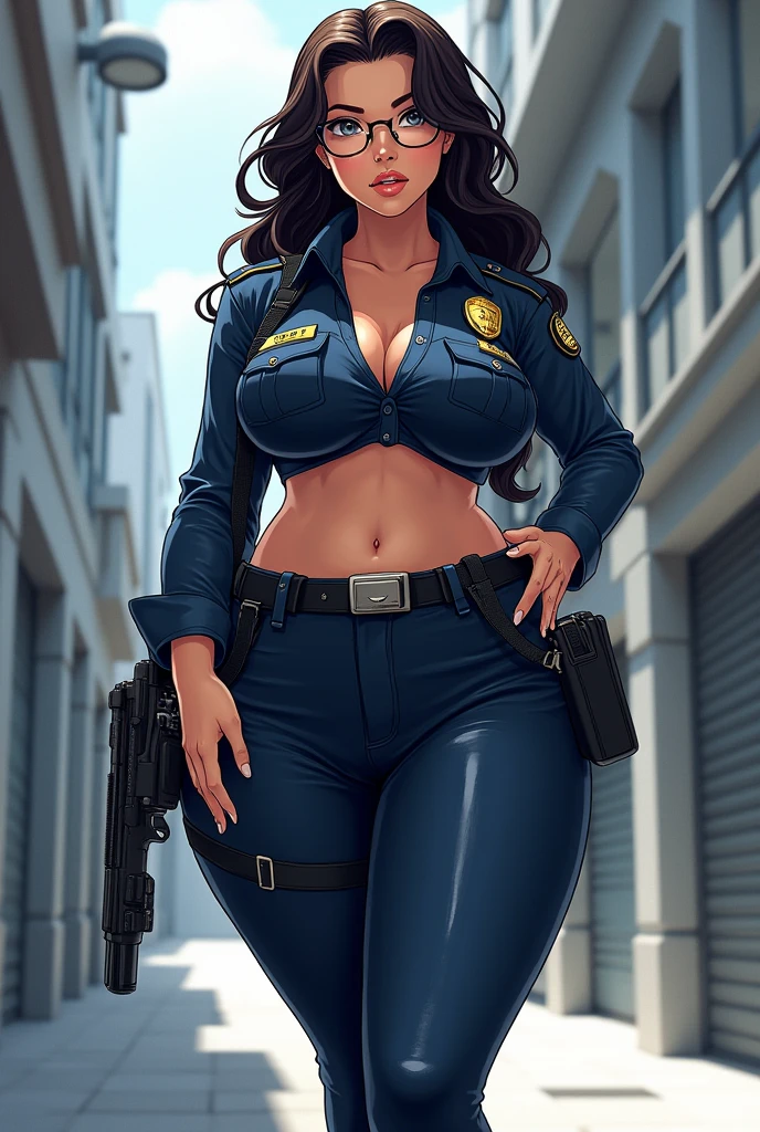 Busty cop, sexy uniform. realistic, hotpants