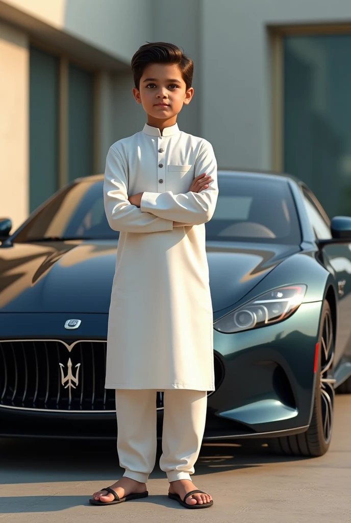 Pakistani boy stand with luxury car